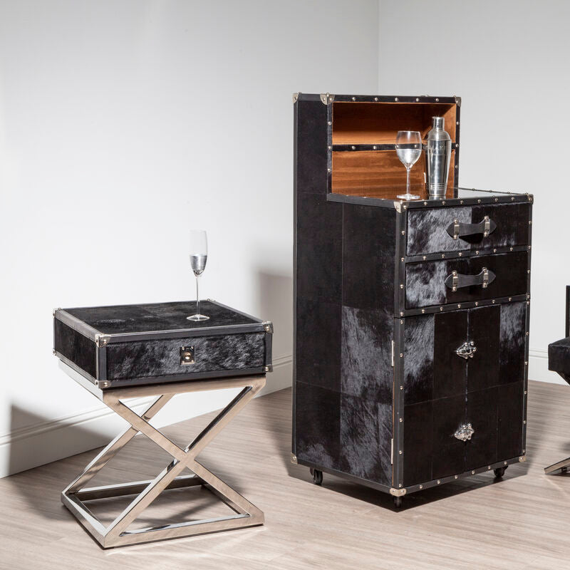 Kensington Townhouse Hair on Leather One Drawer Side Table