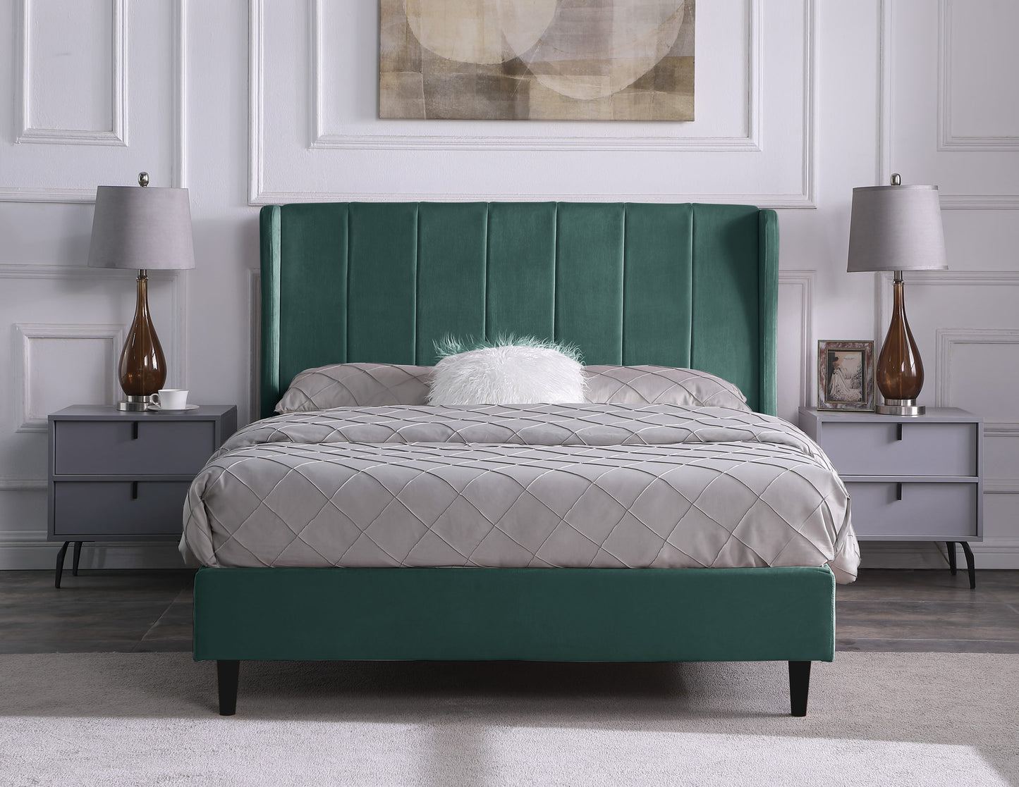 The Amelia 4"6 Bed Green Velvet Fabric
