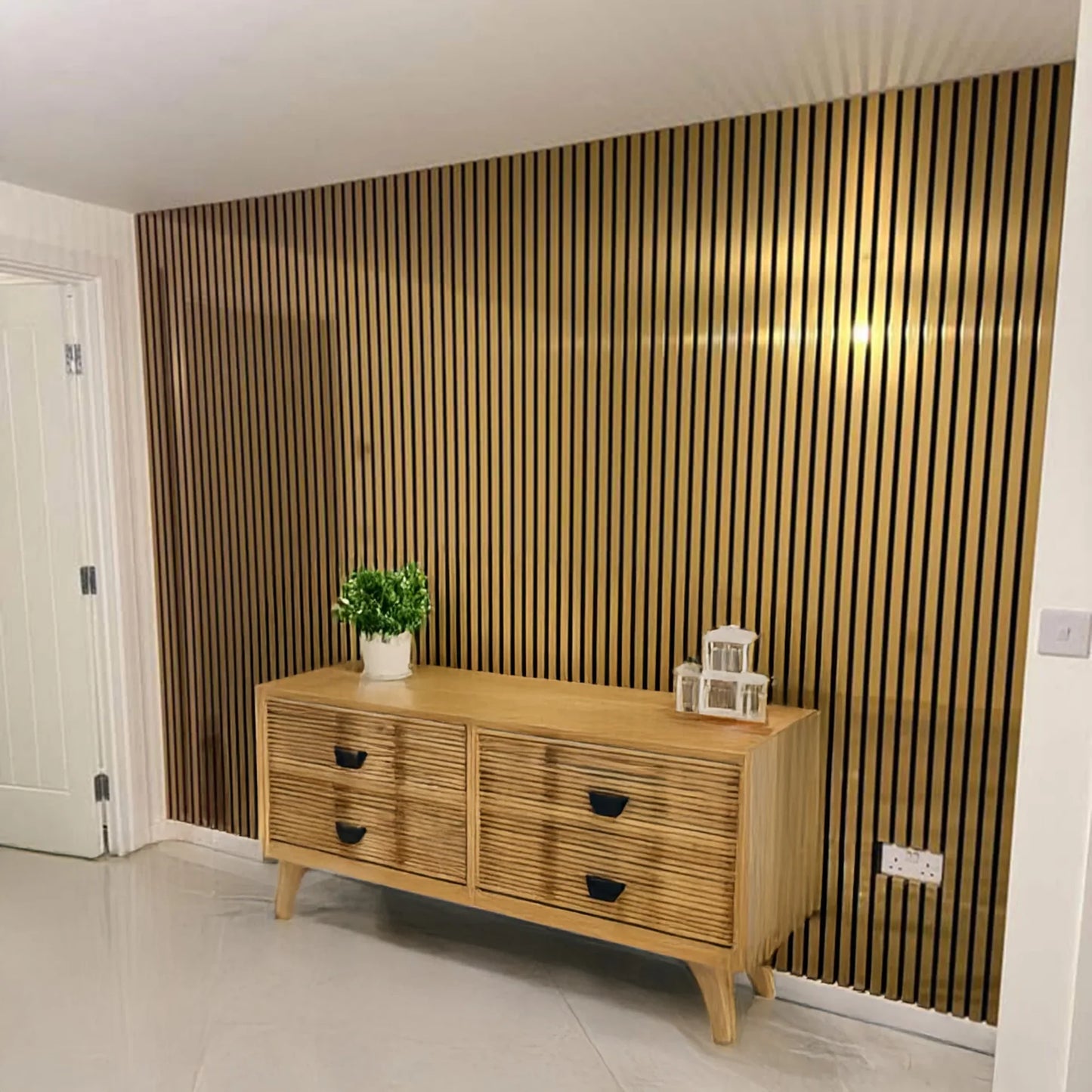 Acoustic Slatted Wall Panels 240 x 60cm - Metallic Gold