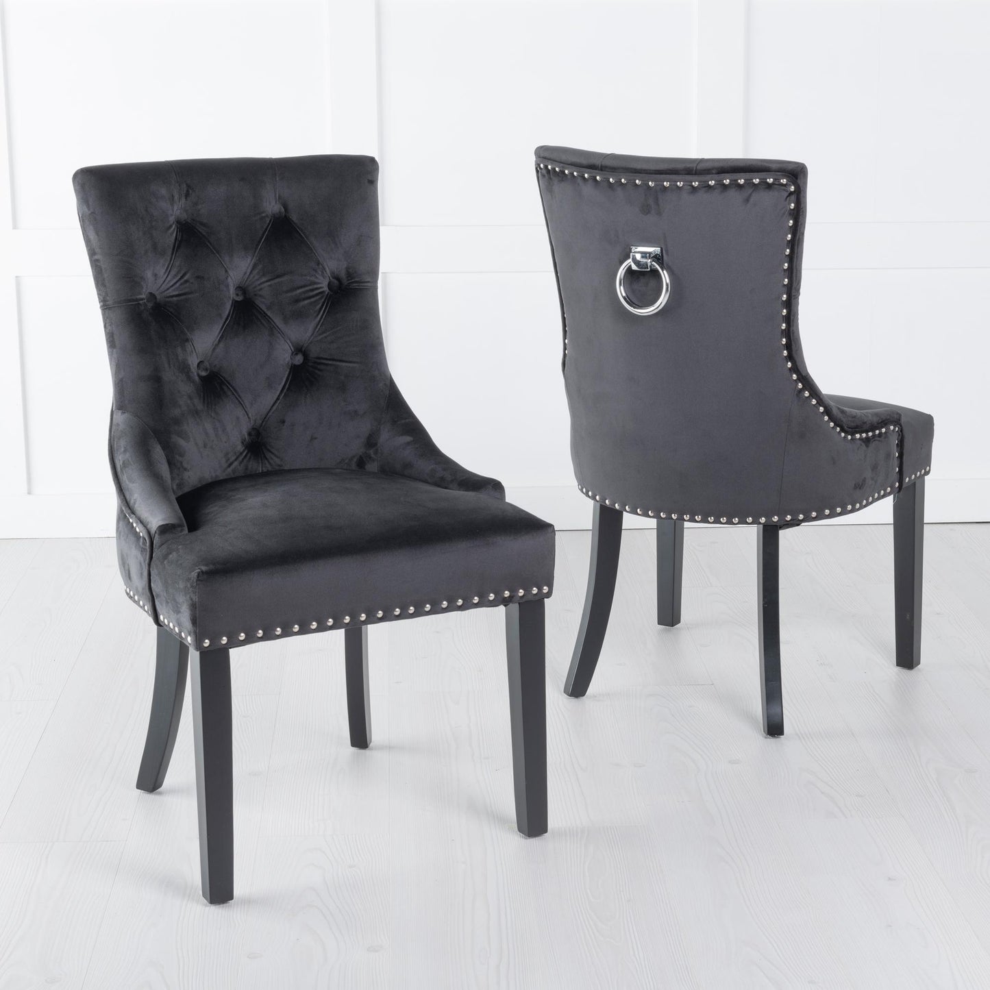 Monte Black KnockerBack Velvet Fabric Dining Chair with Black Legs