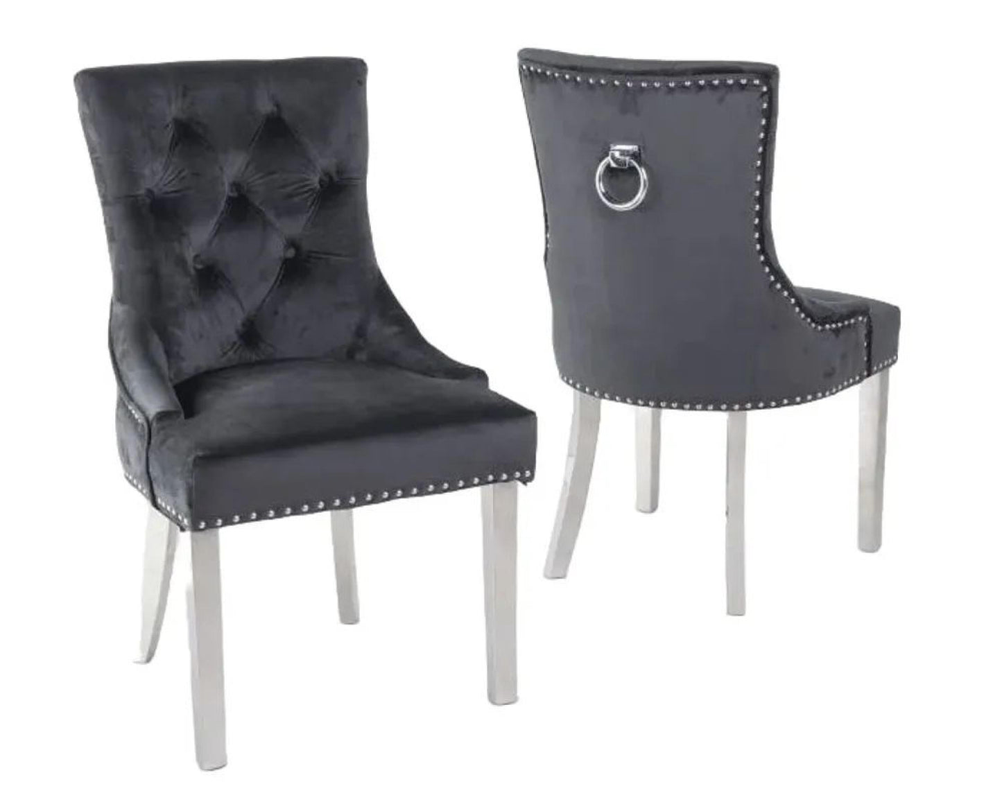 Monte Black KnockerBack Velvet Fabric Dining Chair with Chrome Legs