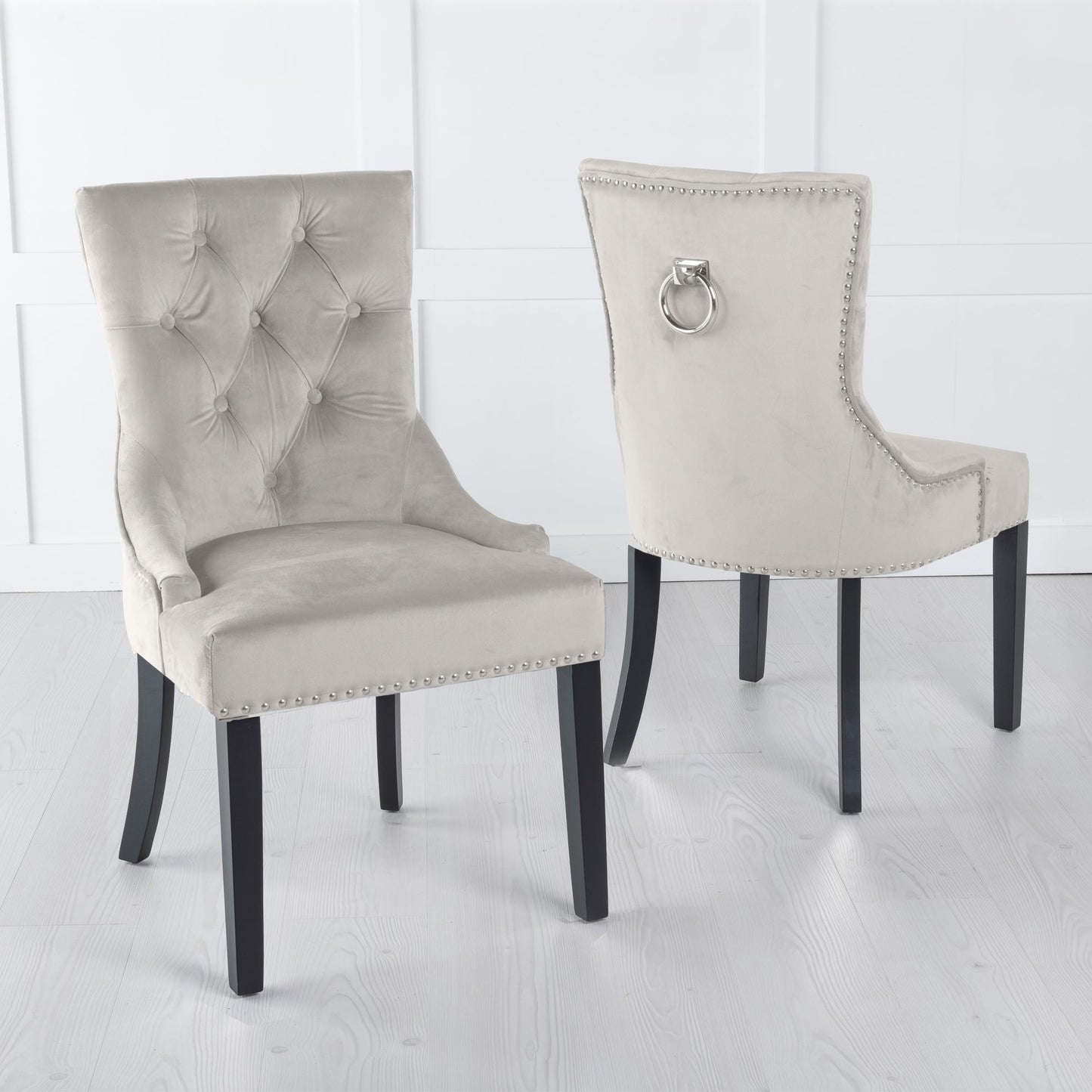 Monte Champagne KnockerBack Velvet Fabric Dining Chair with Black Legs