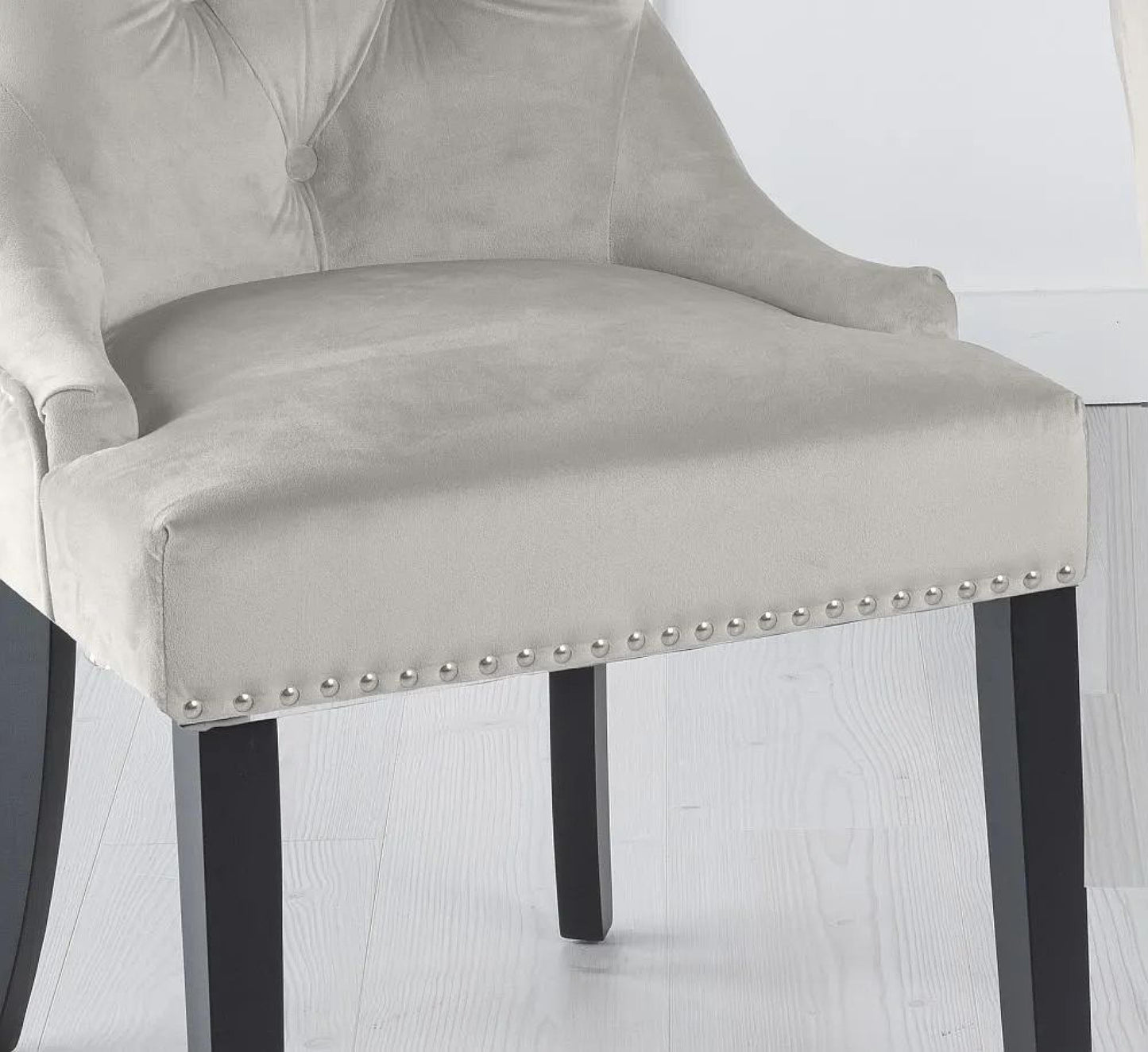 Monte Champagne KnockerBack Velvet Fabric Dining Chair with Black Legs