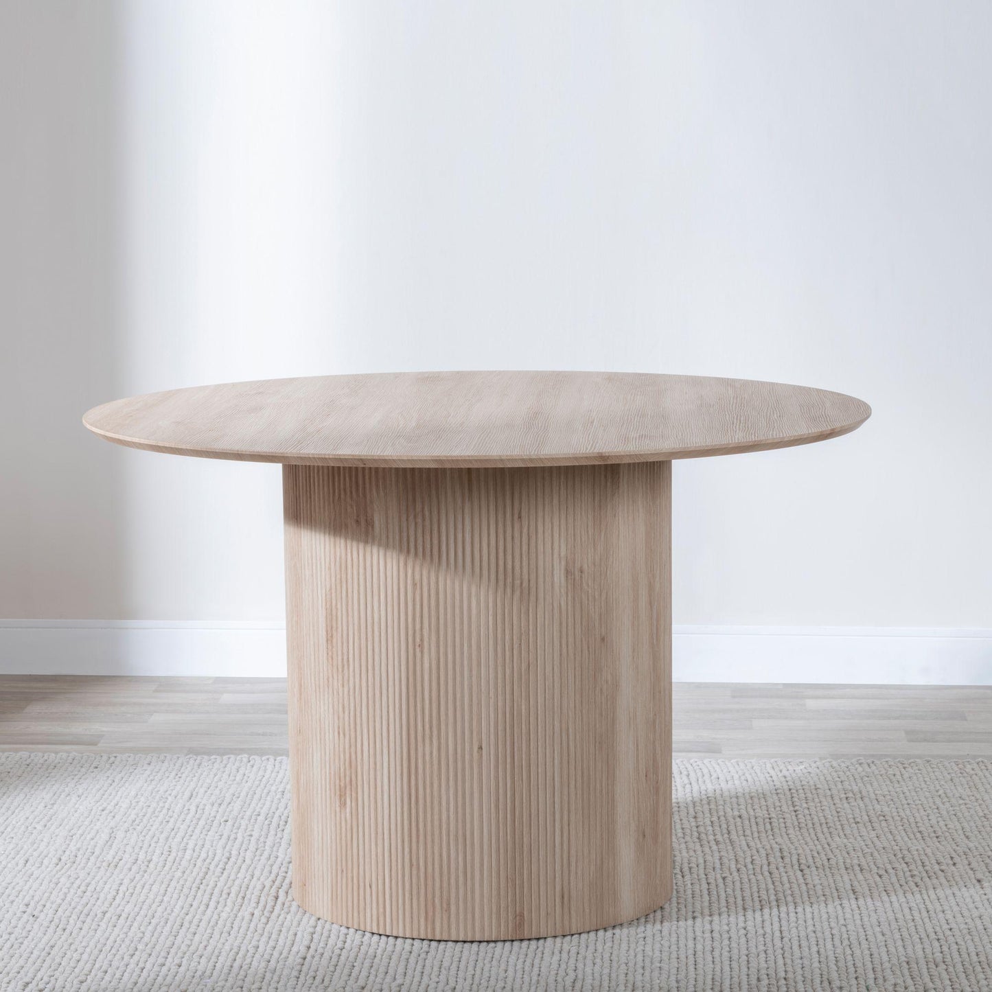 Renzo Oak Round Dining Table with Fluted Ribbed Drum Base - 120cm