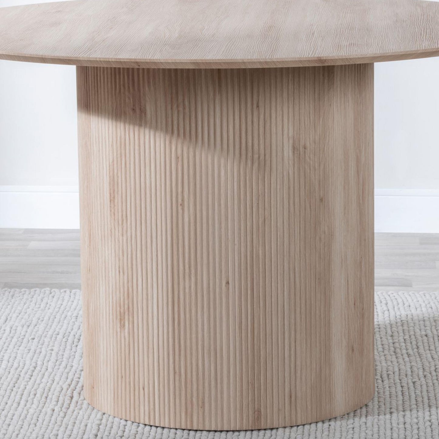 Renzo Oak Round Dining Table with Fluted Ribbed Drum Base - 120cm