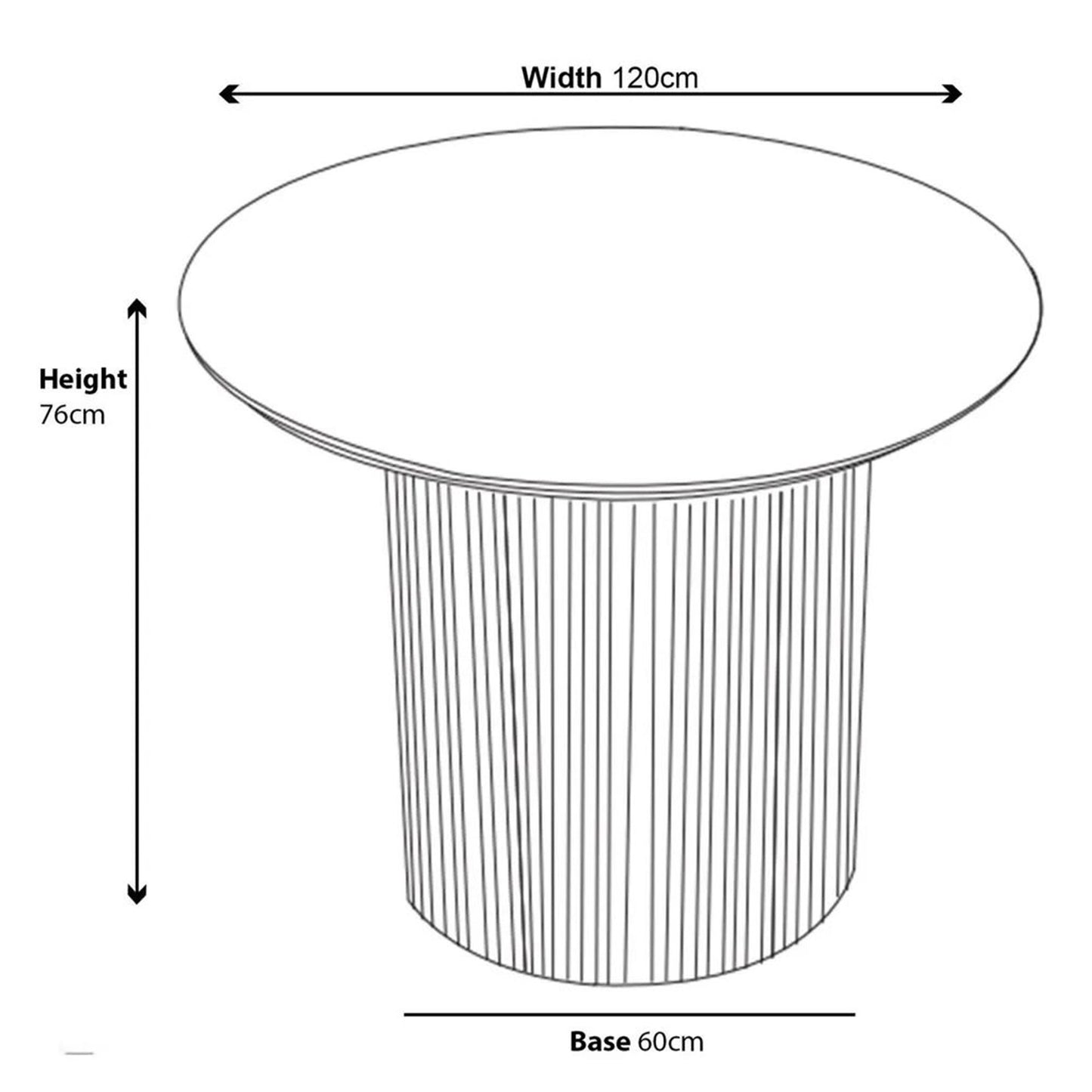 Renzo Oak Round Dining Table with Fluted Ribbed Drum Base - 120cm