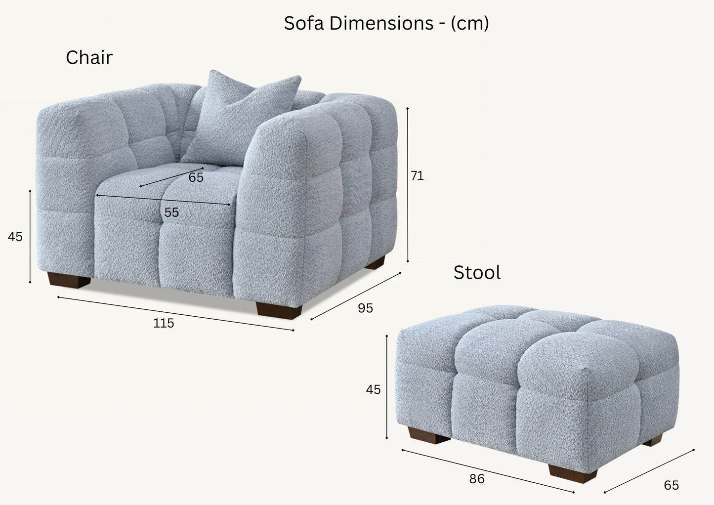 Trinity Bubble Sofa Collection in Oatmeal Beige Bouclé – 3/4 Seater Sofa, Armchair & Footstool