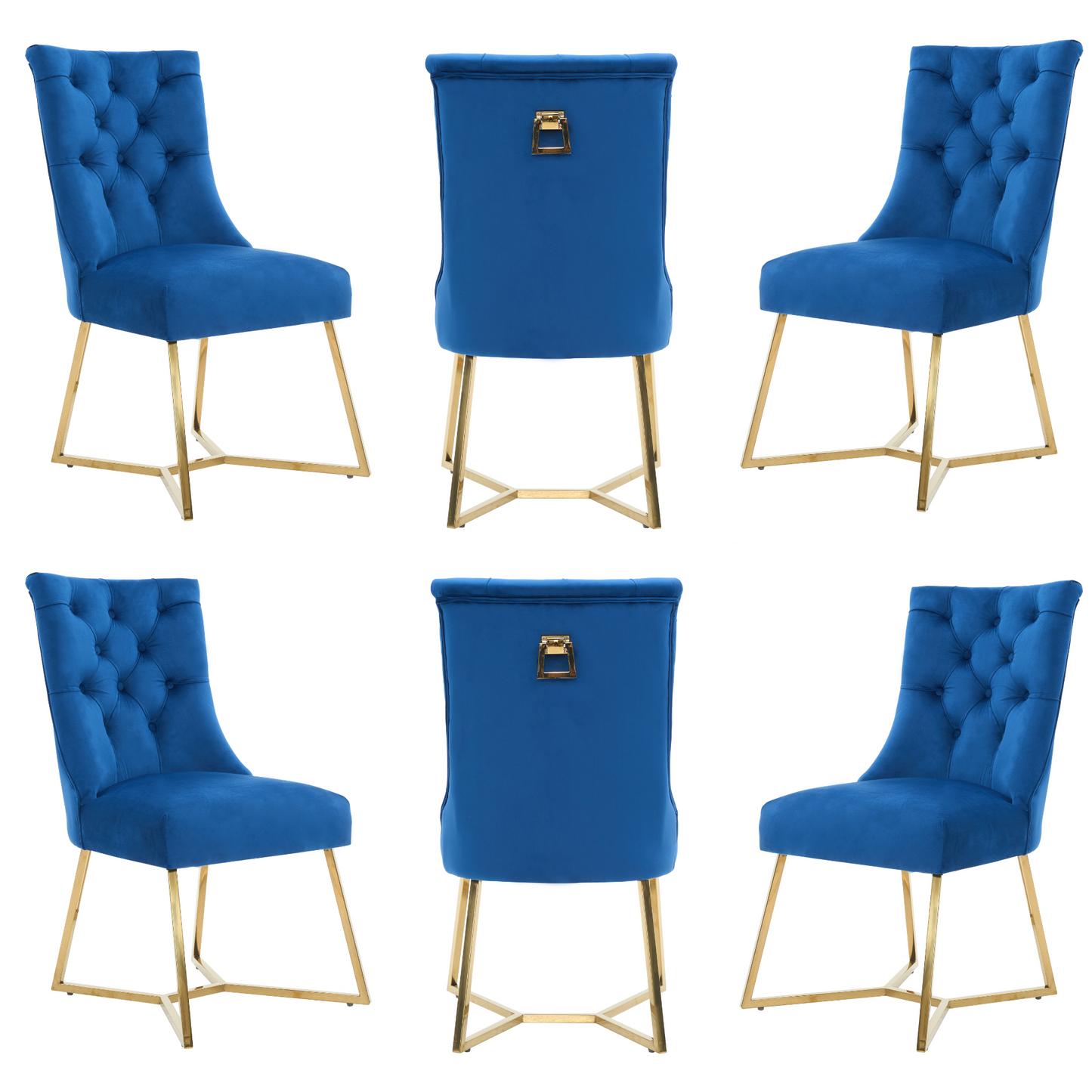 Ambra Velvet Dining Chair – Tufted Accent with Gold Legs & Ring Pull