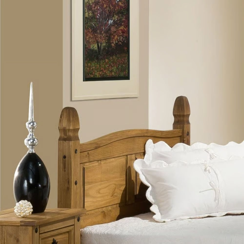 Single 3 FT Corona High Foot End Waxed Solid Pine Wooden Bed