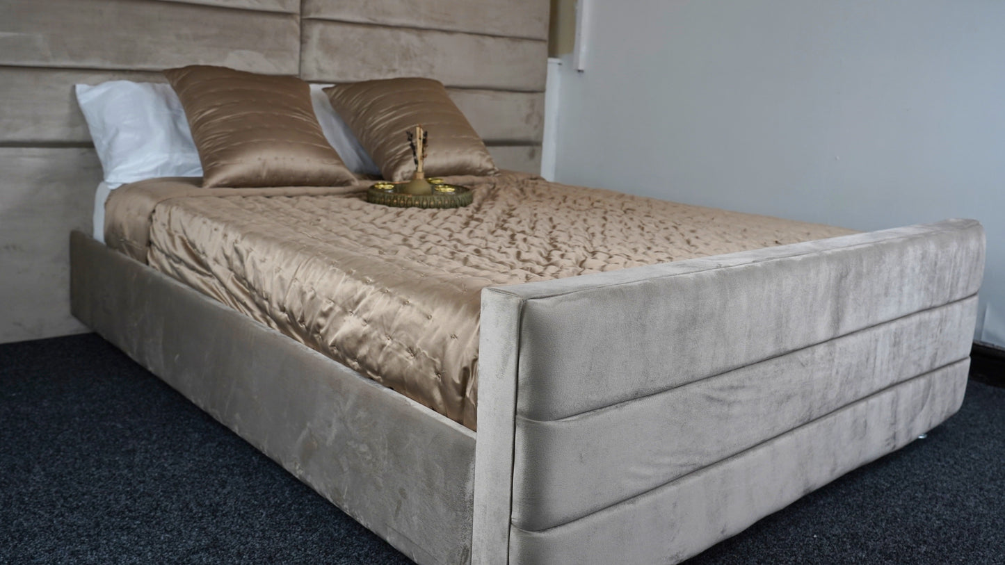 new york bed in mink with no storage side angle 3