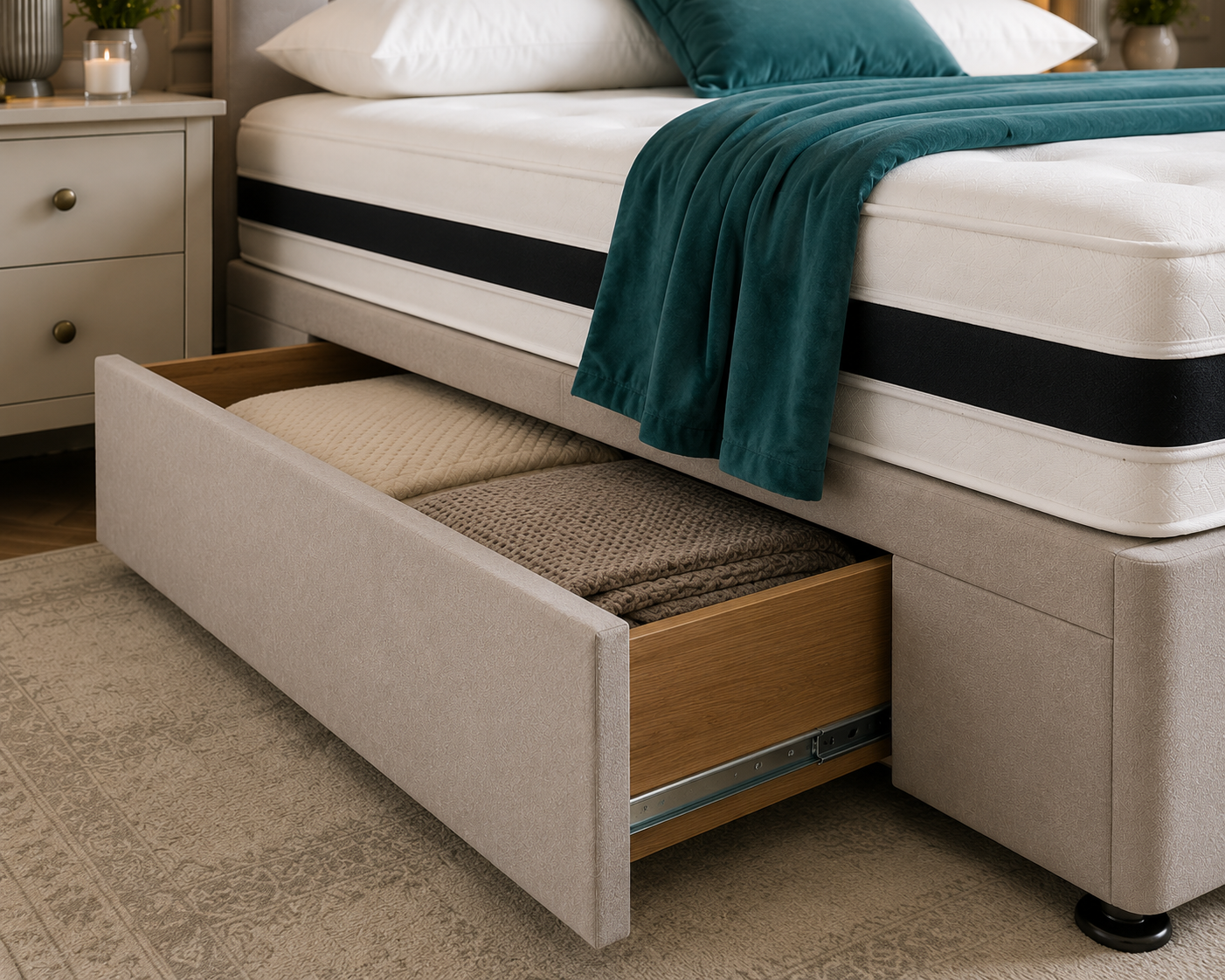 panel bed with divan draws