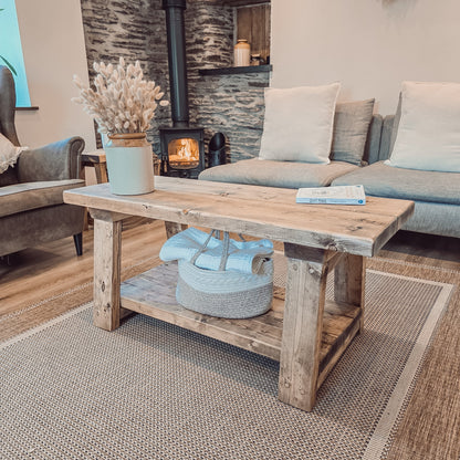 CARA Rustic Wooden Coffee Table With Shelf