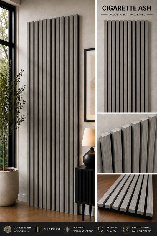 Cigarette Ash Acoustic Slat Wall Panel – 240 x 60cm | Premium Wood Finish