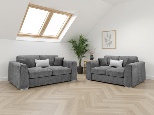 Naples Grey Velvet Sofa Set: 3+2 Seater, Comfort, Elegant Design