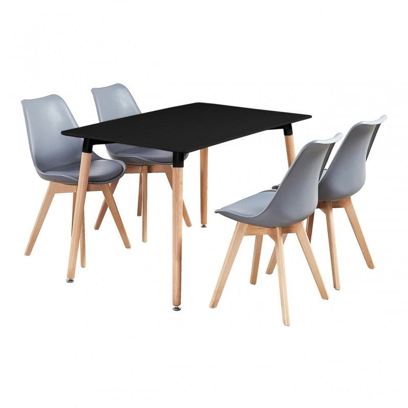 Black Halo Dining Table & Set of 4 Jamie Lorenzo Tulip chairs with Padded Seat