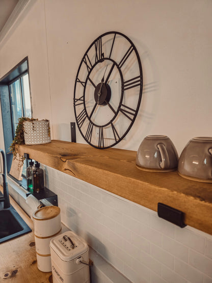 Rustic Wooden Shelf with Scaffold Metal Brackets