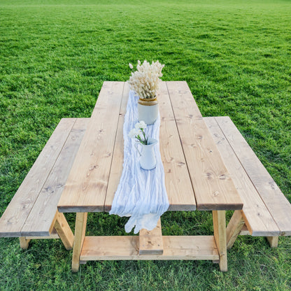 Farmhouse Outdoor Table With Timber Legs and Bench