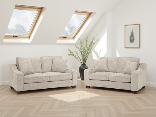 Nebraska Stone Fabric 3+2 Sofa Set: Plush, Removable Cushions, Wooden Feet