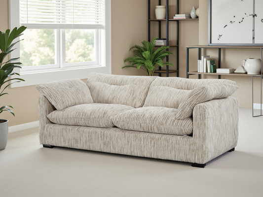 Quetta Plush Grey Silver 3 Seater Sofa - Elegant Living Room Furniture