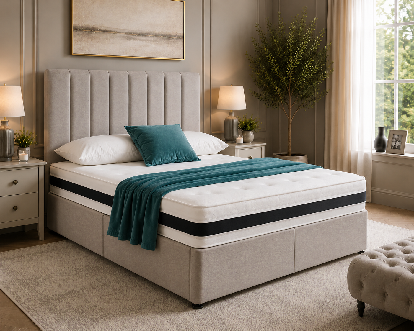 panel upholstered plush bed