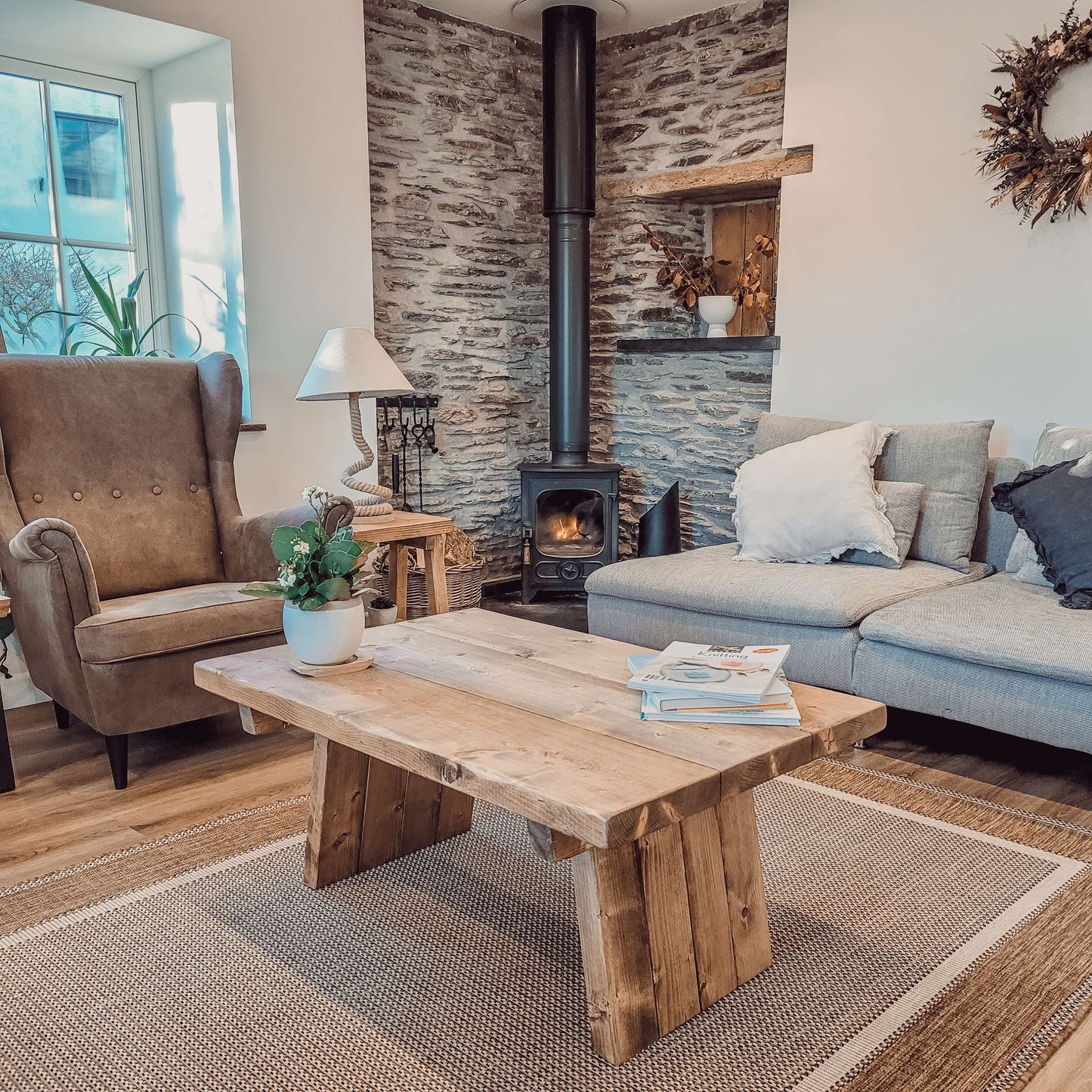 DIAN Rustic Wooden Coffee Table With Angled Legs