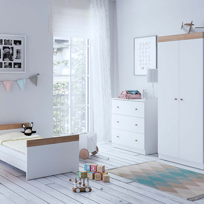 Little Acorns Burlington 3 Piece Nursery Furniture Set with Cot Bed, Dresser and Wardrobe - White & Oak