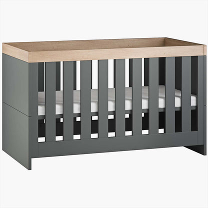Little Acorns Burlington 3 Piece Nursery Furniture Set with Cot Bed, Dresser and Wardrobe - Anthracite Grey & Oak