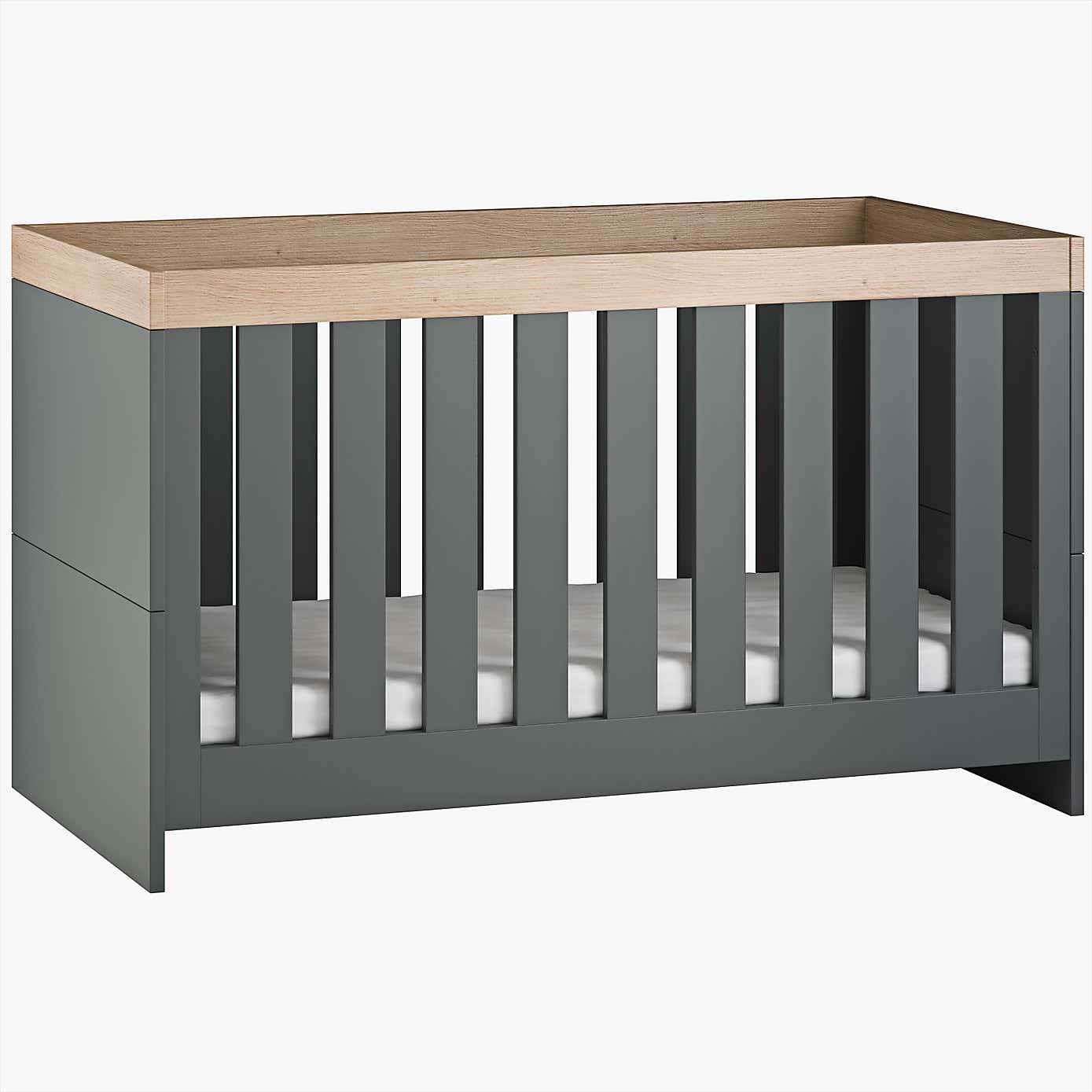 Little Acorns Burlington 3 Piece Nursery Furniture Set with Cot Bed, Dresser and Wardrobe - Anthracite Grey & Oak