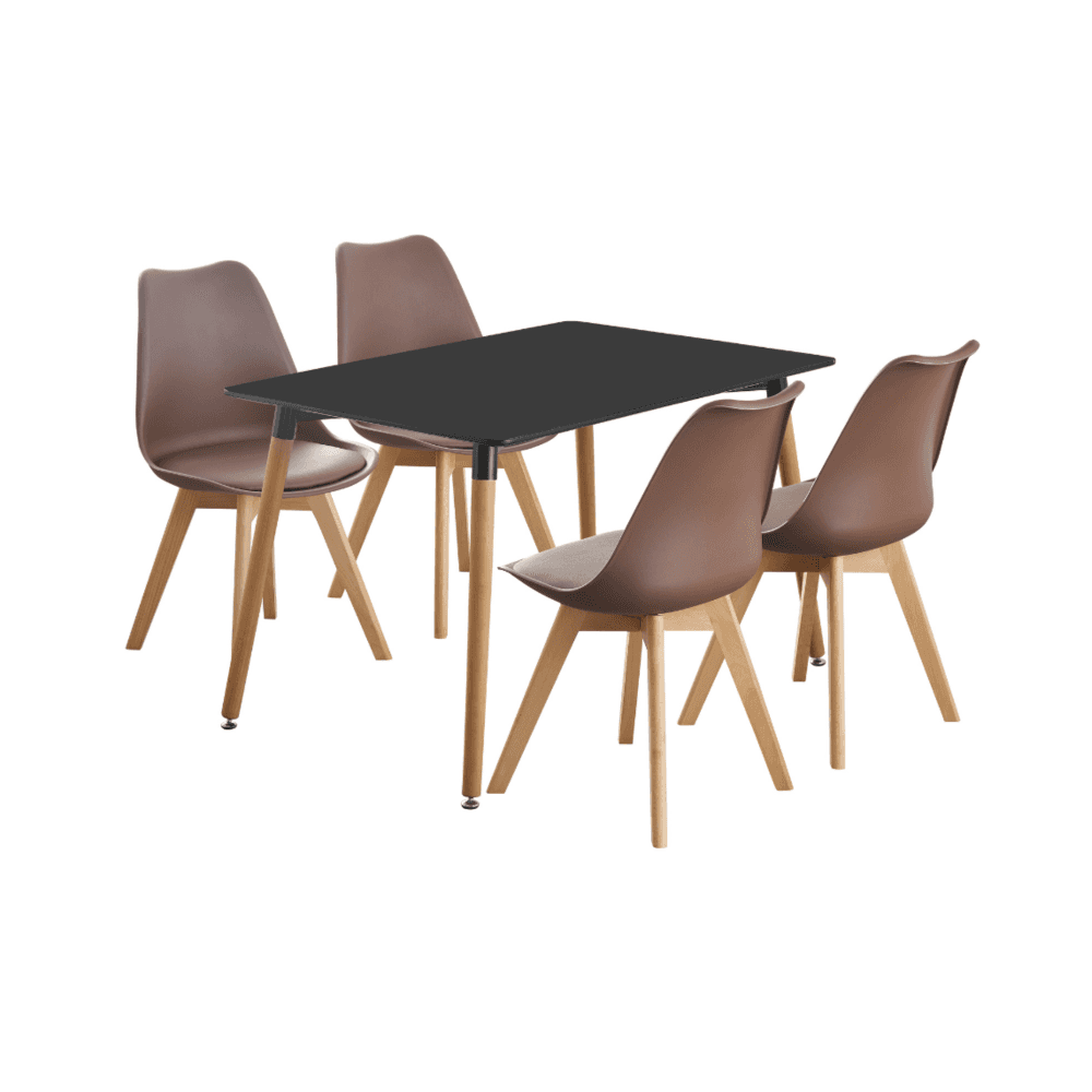 Black Halo Dining Table & Set of 4 Jamie Lorenzo Tulip chairs with Padded Seat