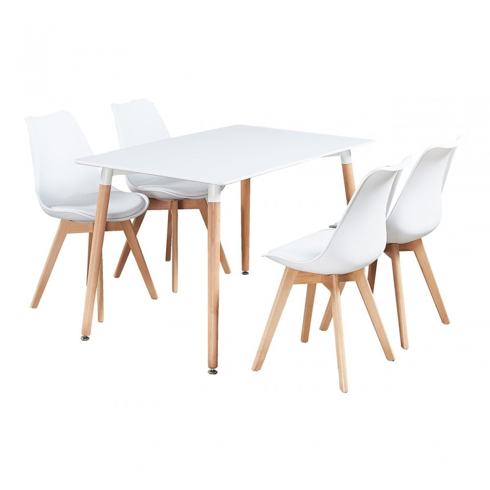 White Halo Dining Table & Set of 4 Lorenzo Jamie Tulip Dining Chairs with Padded Seat