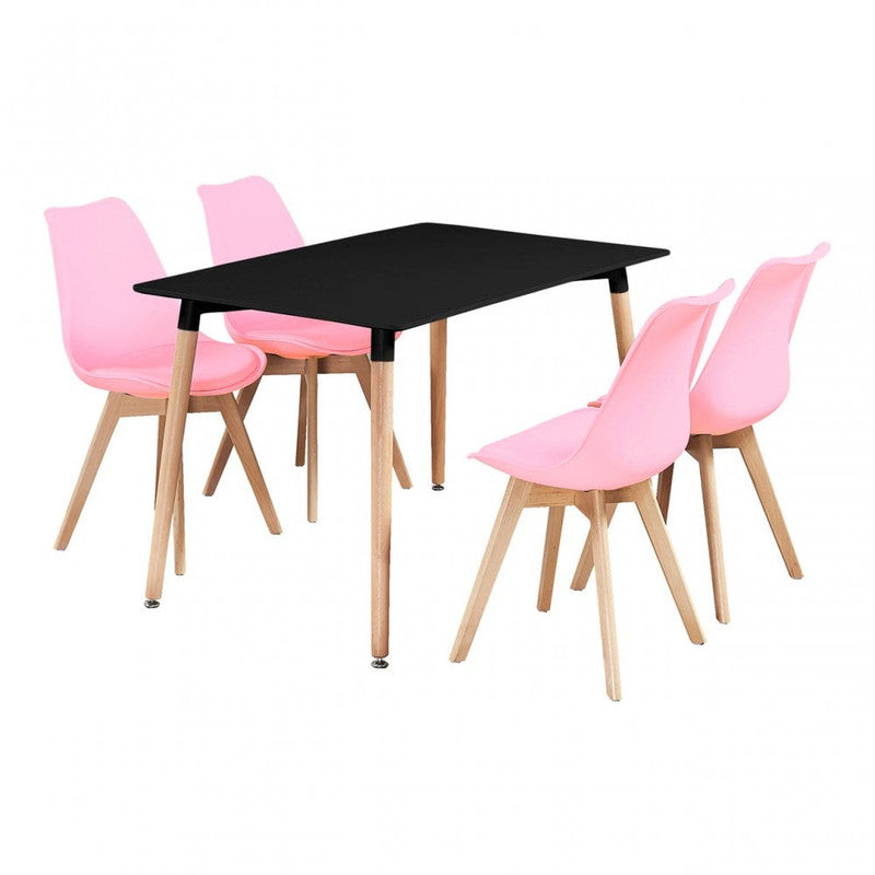Black Halo Dining Table & Set of 4 Jamie Lorenzo Tulip chairs with Padded Seat