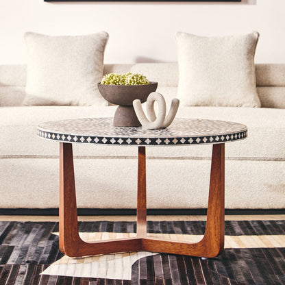 Fusion Mother of Pearl Design Round Coffee Table