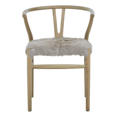 Hazel Natural Oak Wood and Grey Fur Dining Chair