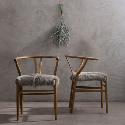 Hazel Natural Oak Wood and Grey Fur Dining Chair