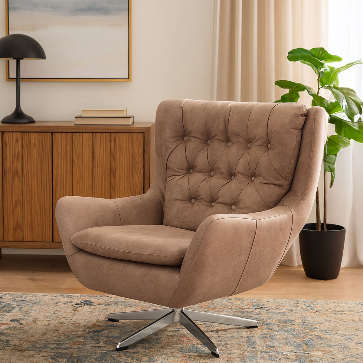 Harold Brown Leather Effect Swivel Chair