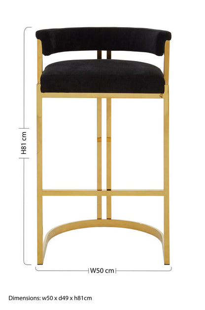 Piermount Black Velvet And Gold Bar Stool