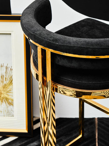 Piermount Black Velvet And Gold Bar Stool