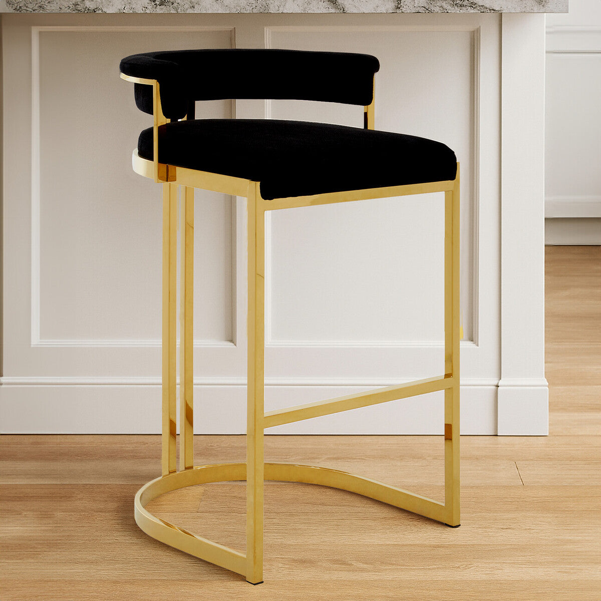 Piermount Black Velvet And Gold Bar Stool