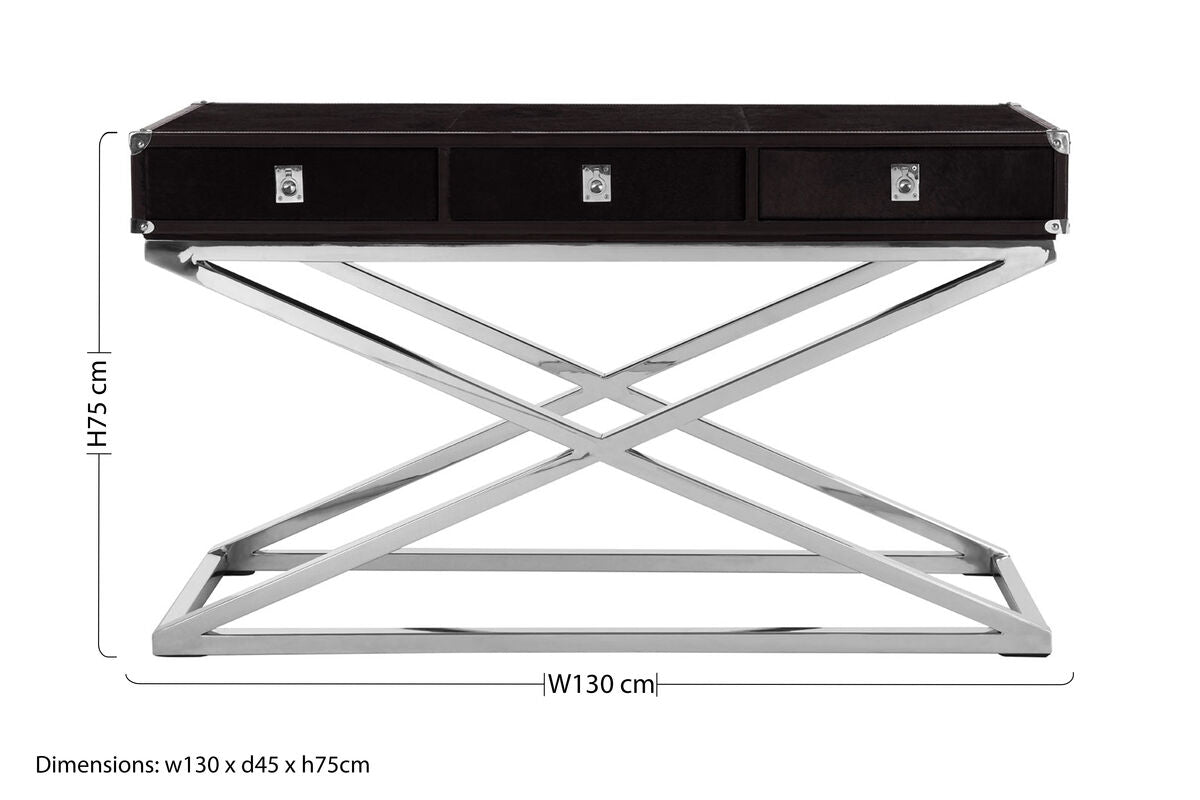 Kensington Townhouse Hair on Leather 3 Drawer Console Table