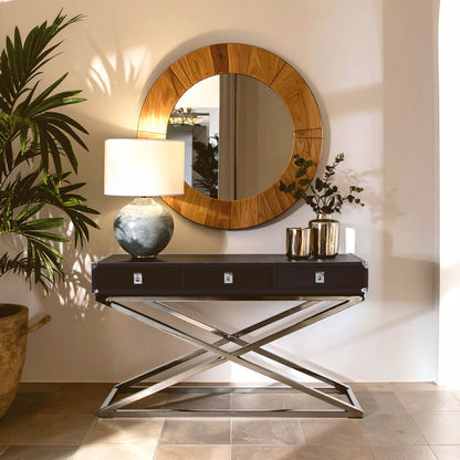 Kensington Townhouse Hair on Leather 3 Drawer Console Table