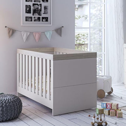 Little Acorns Burlington 3 Piece Nursery Furniture Set with Cot Bed, Dresser and Wardrobe - Cashmere & Grey Ash