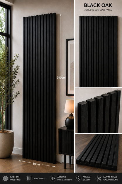 Black Oak Acoustic Slat Wall Panel – 240 x 60cm | Premium Wood Finish