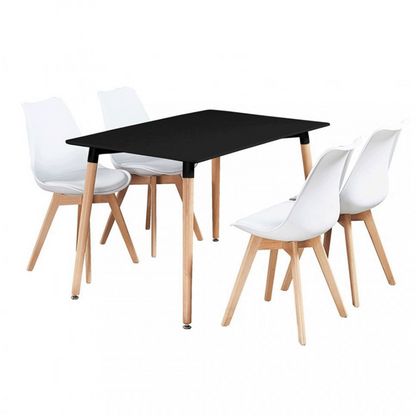 Black Halo Dining Table & Set of 4 Jamie Lorenzo Tulip chairs with Padded Seat