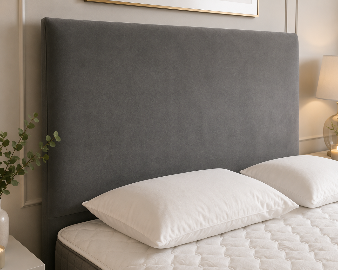 Modern grey upholstered Essential Divan Bed with premium divan base and mattress.