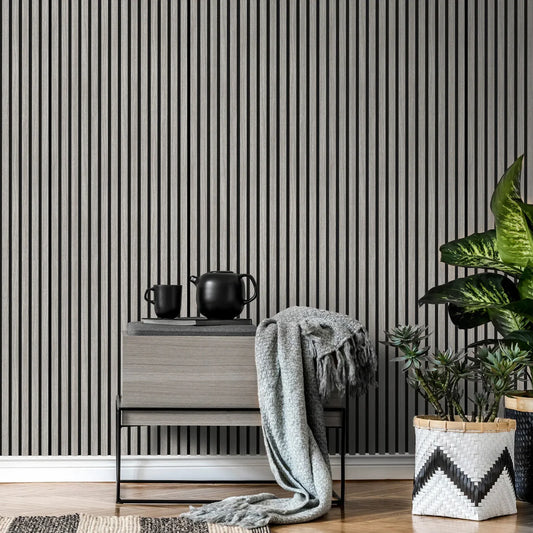 Acoustic Slatted Wall Panels 240 x 60cm - Ash Grey