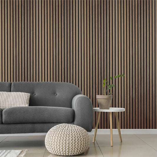 Acoustic Slatted Wall Panels 240 x 60cm - Walnut ( Dark Oak )