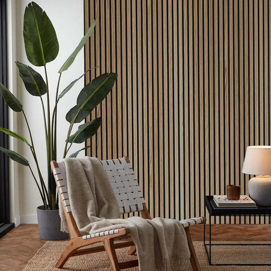 Acoustic Slatted Wall Panels 240 x 60cm - Natural Oak