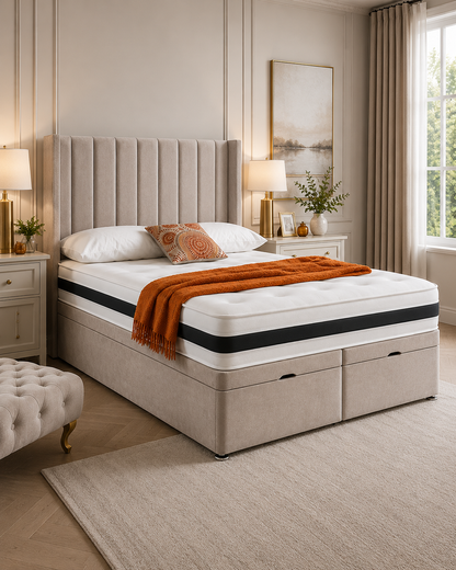Victoria divan bed with deep buttoned upholstered headboard
