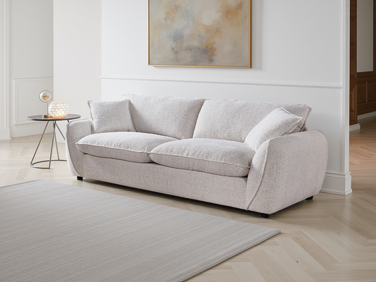 Berlin 3 Seater Sofa: Contemporary Beige Fabric, Deep Cushions, Stylish Piping