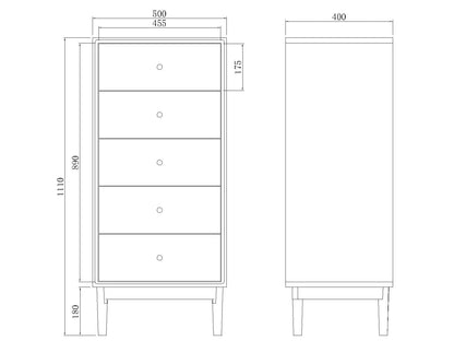 Wright Oak Tallboy Chest of 5 Drawers